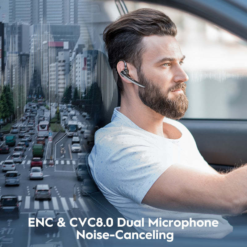 Bluetooth Headset, 72-Hour Talk Time Wireless Bluetooth Earpiece for Cellphone with 500mAh Charging Case, Bluetooth V5.1 Dual Mic Noise-Cancelling Hands-Free Earphones for Office and Driving-BT27-A-BK
