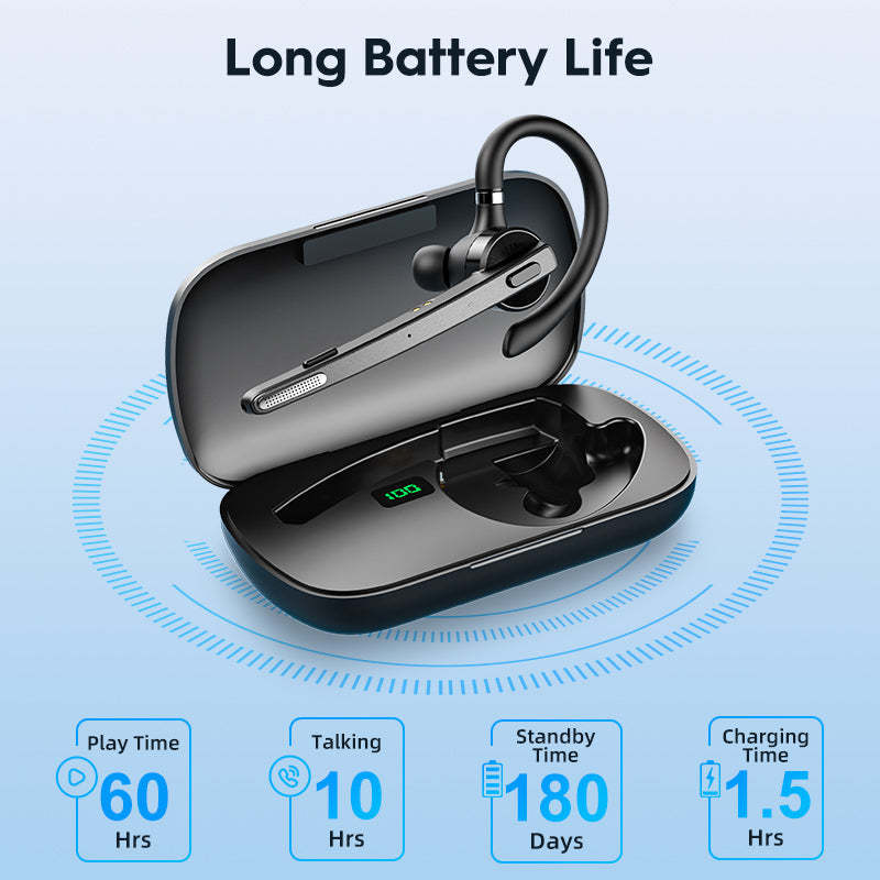 Bluetooth Headset, 72-Hour Talk Time Wireless Bluetooth Earpiece for Cellphone with 500mAh Charging Case, Bluetooth V5.1 Dual Mic Noise-Cancelling Hands-Free Earphones for Office and Driving-BT27-A-BK