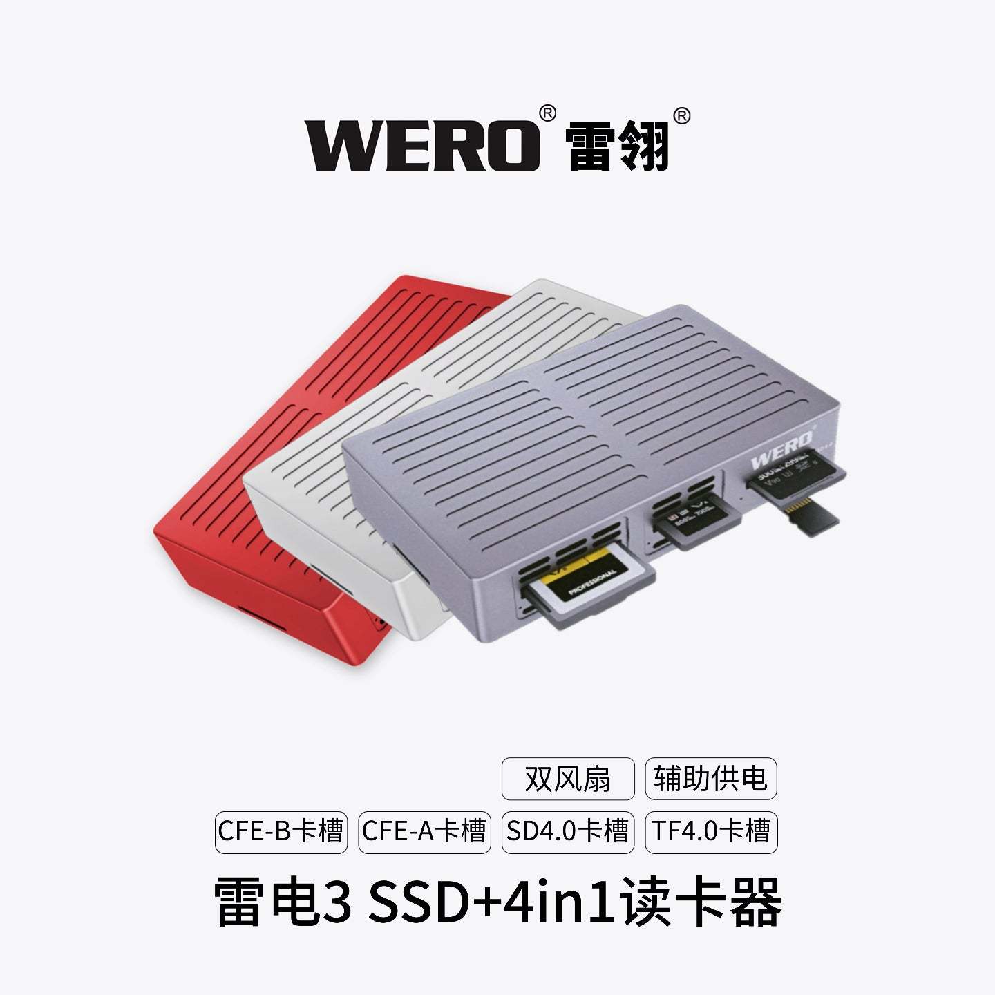 WERO Thunderbolt 4in1 Card Reader SSD Hard Disk Box iPhone/Mac Copy Card Genius Suitable for Thunderbolt 3/4/5(TBT3-SSD-4in1-Reader)