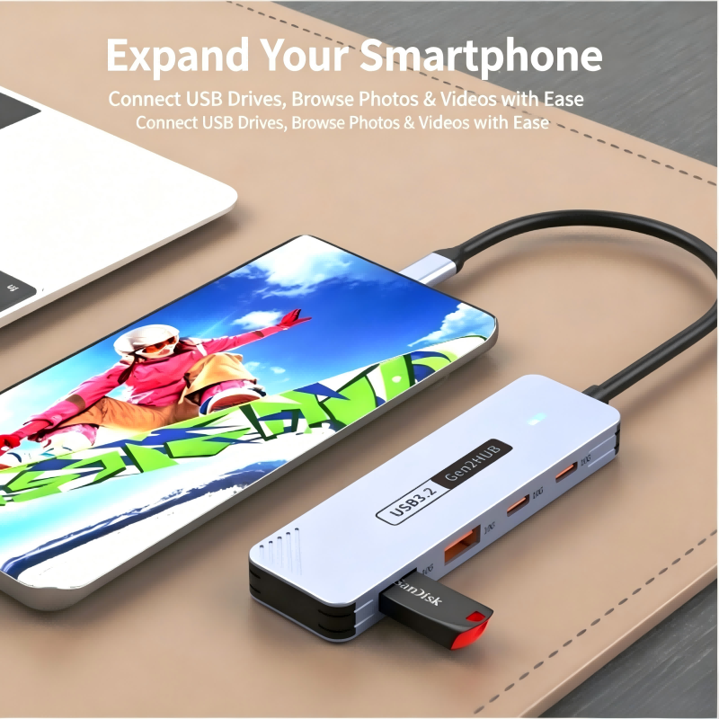 Type C Hub with 100W PD Charging, USB3.2 GEN2 High Speed Distributor with 1*USB A (10G) 3*USB C (10G). 4-Port USB C Adapter