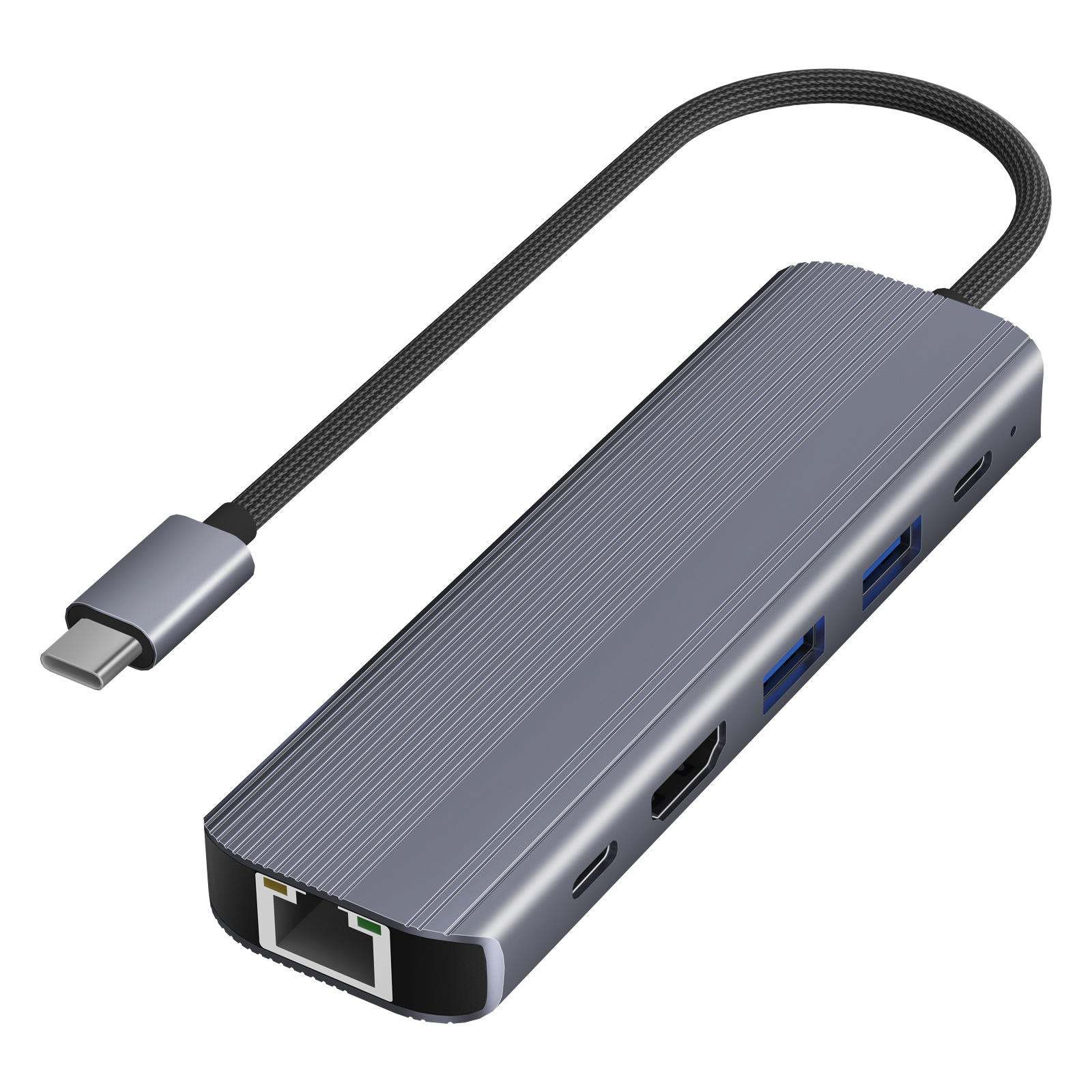 QGEEM USB C 6 in 1  Docking Station Gigabit RJ45 HDMI4K60Hz 100W PD 2xUSB3.0 5Gbps Data Hub Adapter for Laptop