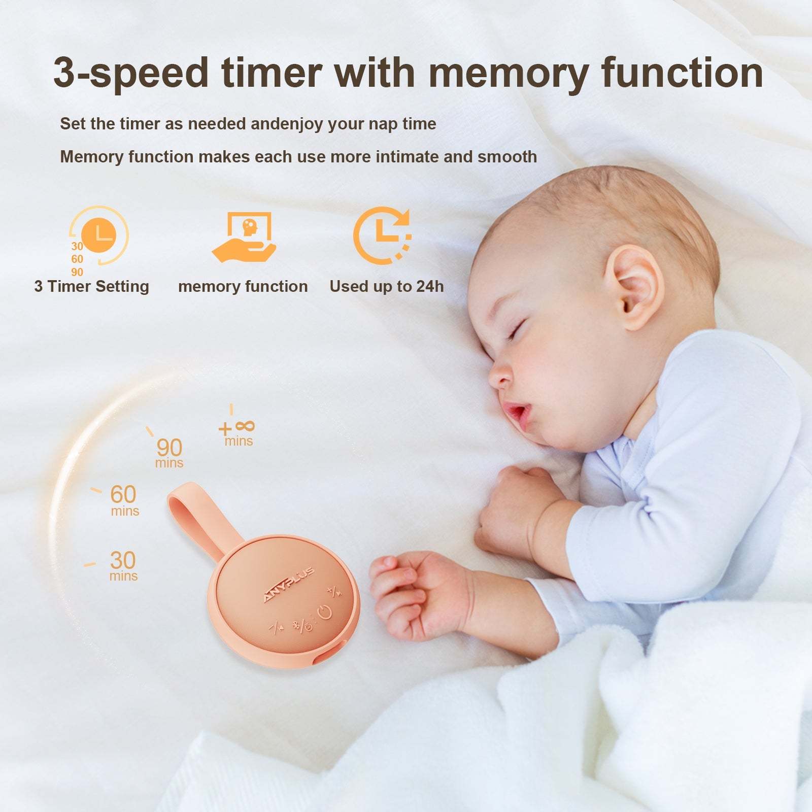 White Noise Sound Machine, Noise Machine for Sleeping Adults & Baby, with Bluetooth 5.1/24 Soothing Sounds, Memory Function, 3 Timer & Voice Recording, Portable Wireless Speaker for Home, Travel