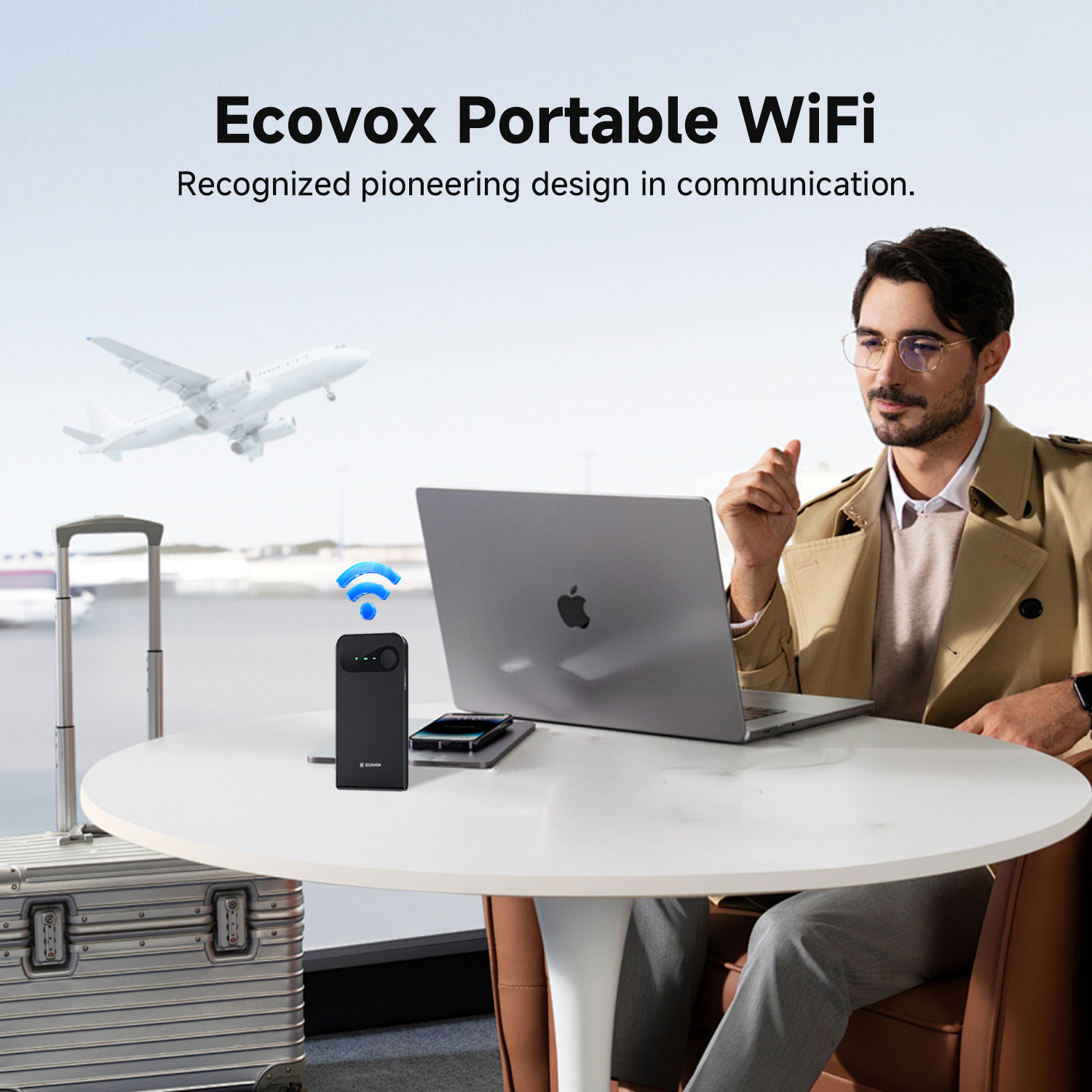 ECOVOX E1 Portable WiFi Hotspot, 3000mAh Travel WiFi Device,SIM-Free 4G LTE Mobile Router with Cloud SIM, Connects Up to 9 Devices, USB-C, WPA2 Security, for Travel and Remote work-WR0001-A