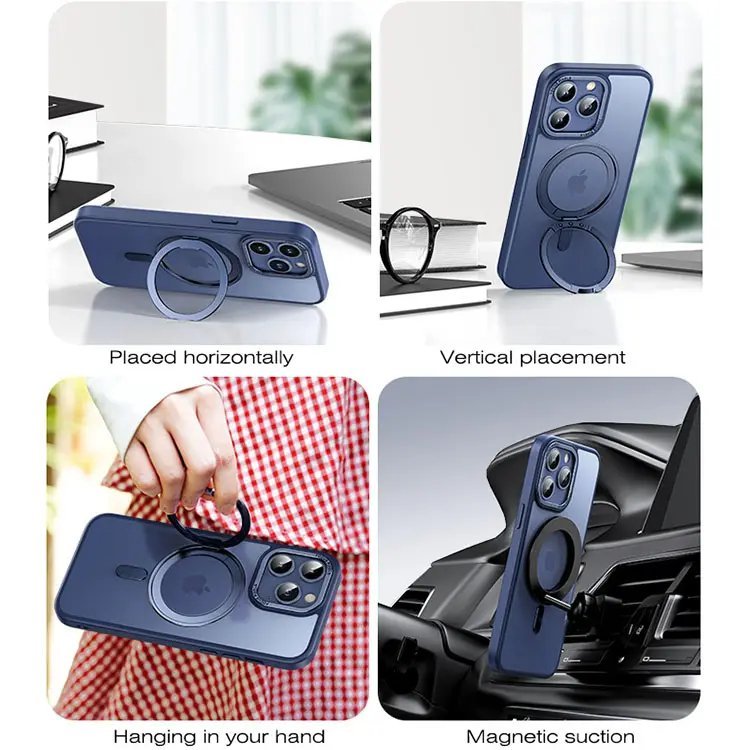 For iPhone 16 Pro Max Case with 360° Rotatable Magnetic Ring Stand | Compatible with Mag-Safe | Military-Grade Protection | Clear Magnetic Phone Case for 6.7" iPhone 15 Pro Max