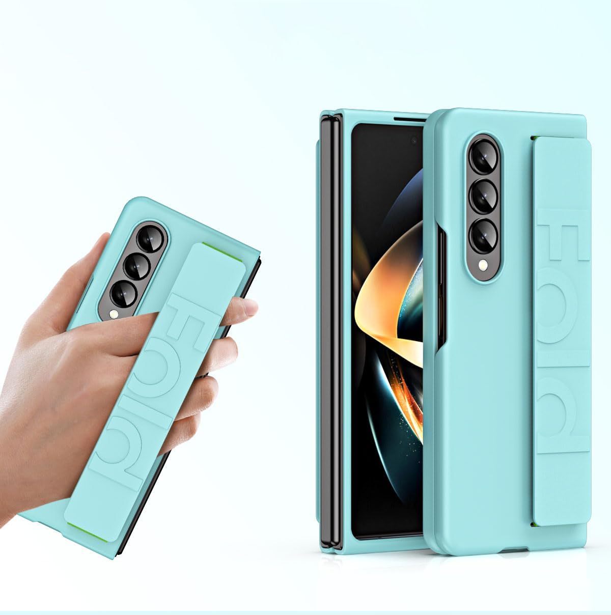 Samsung Galaxy Z Fold 4/5/6 Protective Grip Cover Case,Slim & Lightweight Shockproof Hard PC Wrist Strap Handheld Folding Case with Wristband