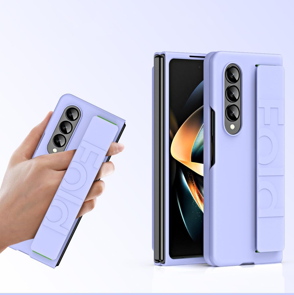 Samsung Galaxy Z Fold 4/5/6 Protective Grip Cover Case,Slim & Lightweight Shockproof Hard PC Wrist Strap Handheld Folding Case with Wristband