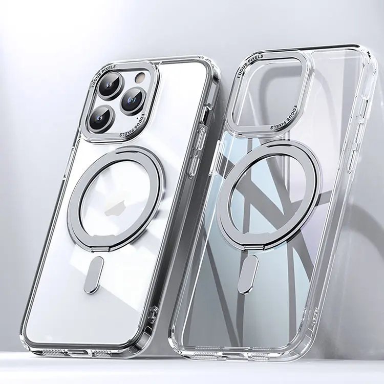 For iPhone 16 Pro Max Case with 360° Rotatable Magnetic Ring Stand | Compatible with Mag-Safe | Military-Grade Protection | Clear Magnetic Phone Case for 6.7" iPhone 15 Pro Max