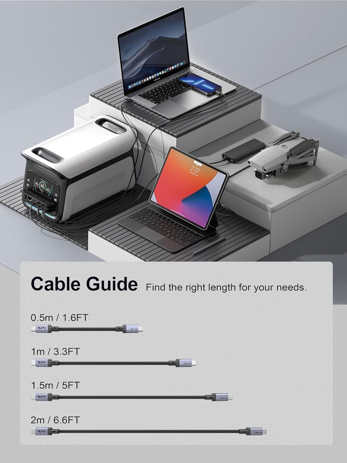 QGeeM 240W USB4 Cable,8K/6K@60Hz,40Gbps USB C to USB C Cable Fast Charging Compatible Thunderbolt 4/3 Cable