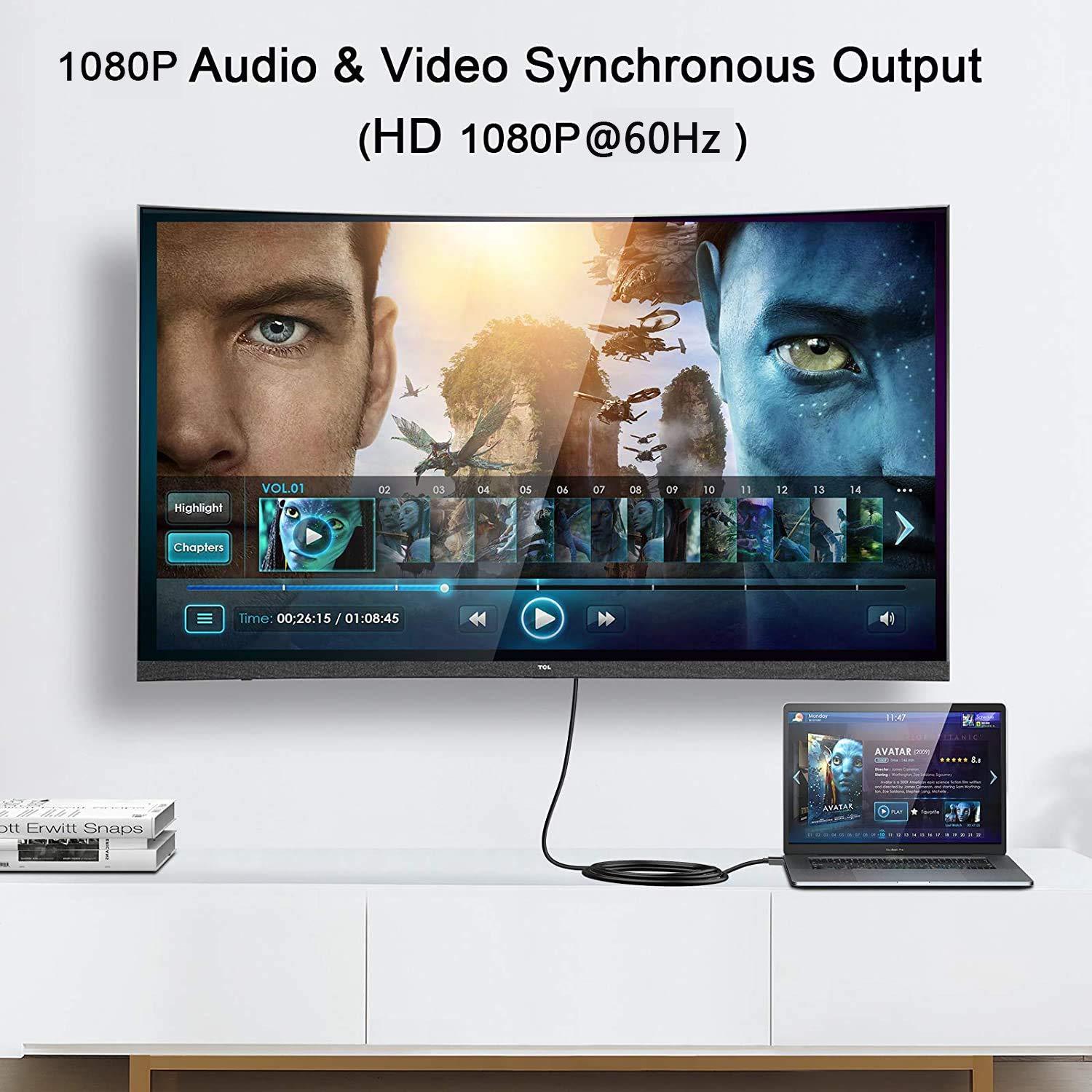 QGeeM Mini DP to HDMI 1080P@60HZ&4k@30Hz Cable(1.8M) Compatible with MacBook Air/Pro, Microsoft Surface Pro/Dock, Monitor, Projector and More