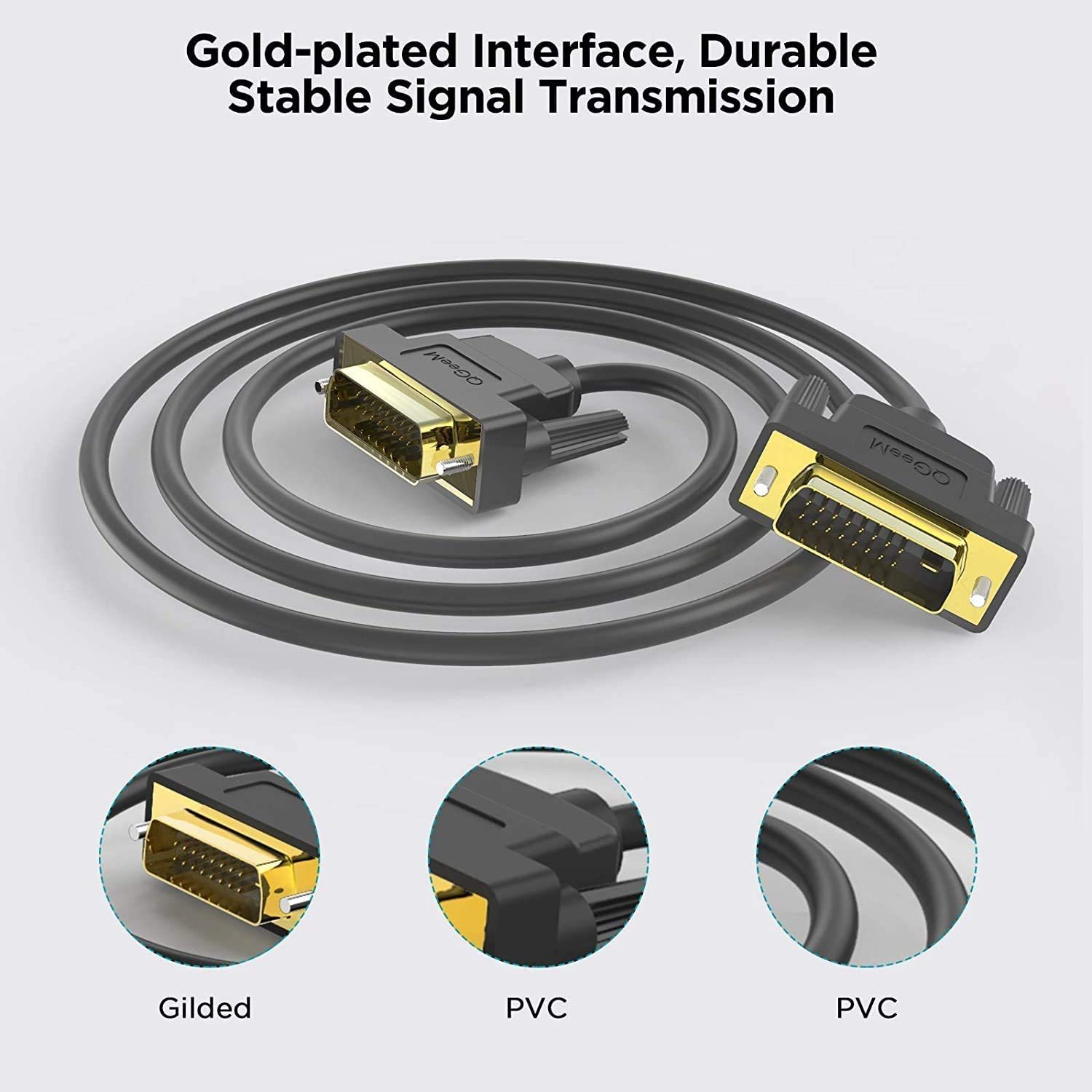 QGeeM DVI to DVI-D 24+1 Cable Male to Male Digital Video Monitor Cable for HDTV, Gaming, Monitor, Projector