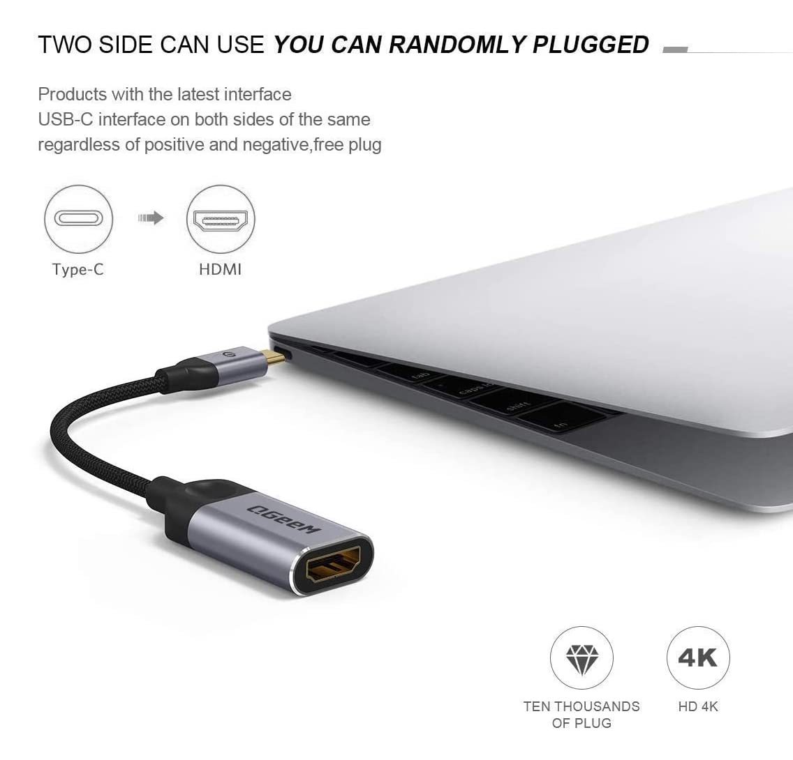 QGeeM USB C to HDMI Adapter 4K@30Hz Cable, USB Type-C to HDMI Adapter [Thunderbolt 3/4] HDMI Adapter for Laptop MacBook Pro/Air, iPhone15 Pro max, Dell XPS, HP.Pixelbook, Thinkpad,Surface,Ipad Pro etc.（UA01）
