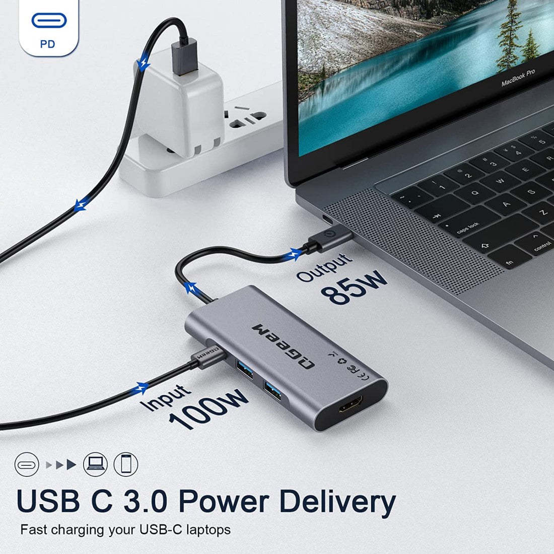 QGeeM 7-in-1 USB-C Hub with 100W Power Delivery,3 USB 3.0 Ports, SD/TF Card Reader,Compatible for MacBook and Windows-UH07-3