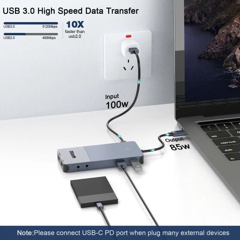 QGeeM 11 in 1 Type C Docking Station,USB C HUB Displayport Dual HDMI 4K@60Hz USB C Laptop Docking Station-D6906P