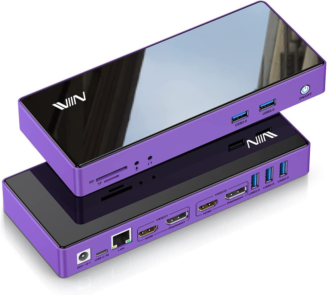 IVIIN 16-in-1 USB 3.0 Docking Station Dual Monitor 4K HDMI and Displayport 5K, Triple Display Displaylink-D6902