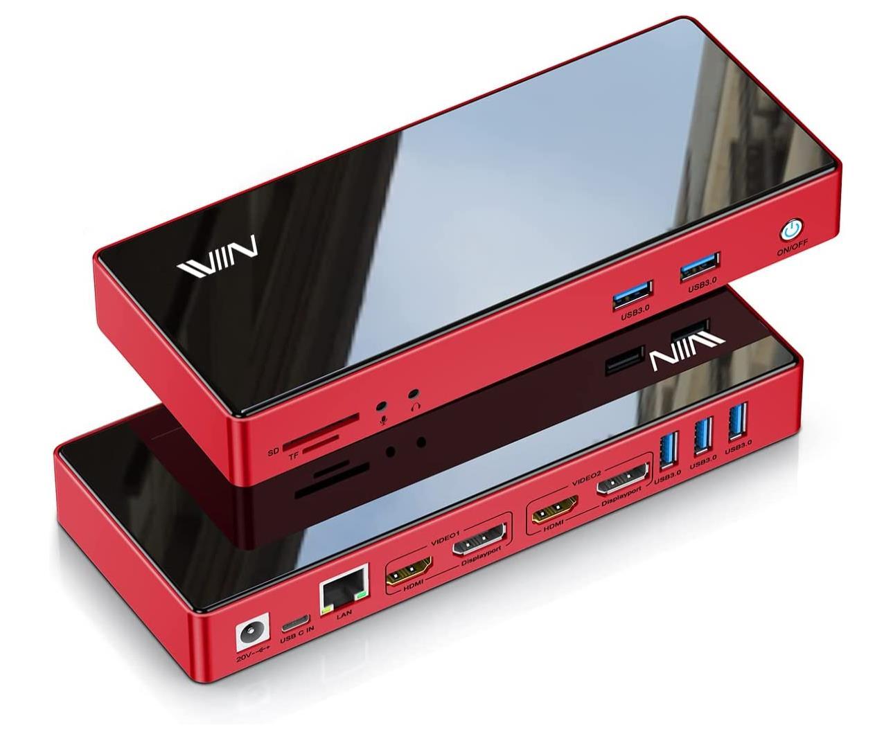 IVIIN 16-in-1 USB 3.0 Docking Station Dual Monitor 4K HDMI and Displayport 5K, Triple Display Displaylink-D6902