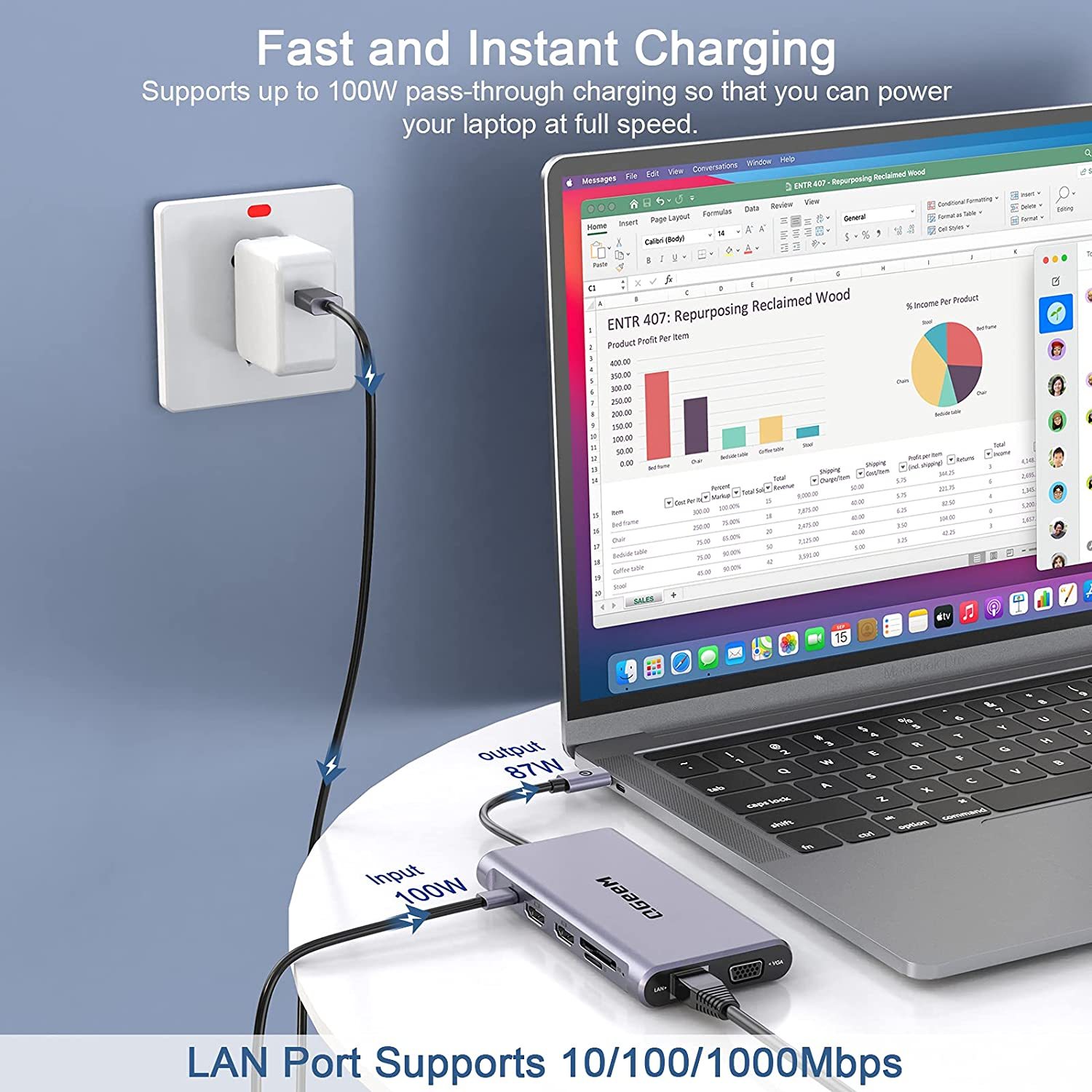 QGeeM 12 in 1 USB C Hub Laptop Docking Station Dual Monitor,Triple Display USB Type C Dock with 4K Dual HDMI,VGA,100W PD,Ethernet,4USB,SD/TF, Compatible for MacBook and Windows-UH12-V