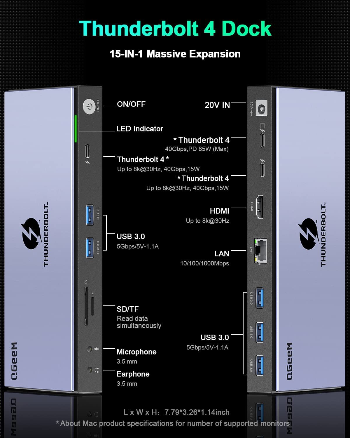 QGeeM TB4 Pro Docking Station  (15-in-1, Thunderbolt 4)