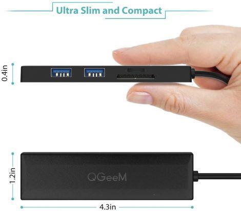 QGeeM USB 3.0 Hub, 5 Port USB Hub Splitter, USB A Expander Portable USB Adapter Multiport Data Hub