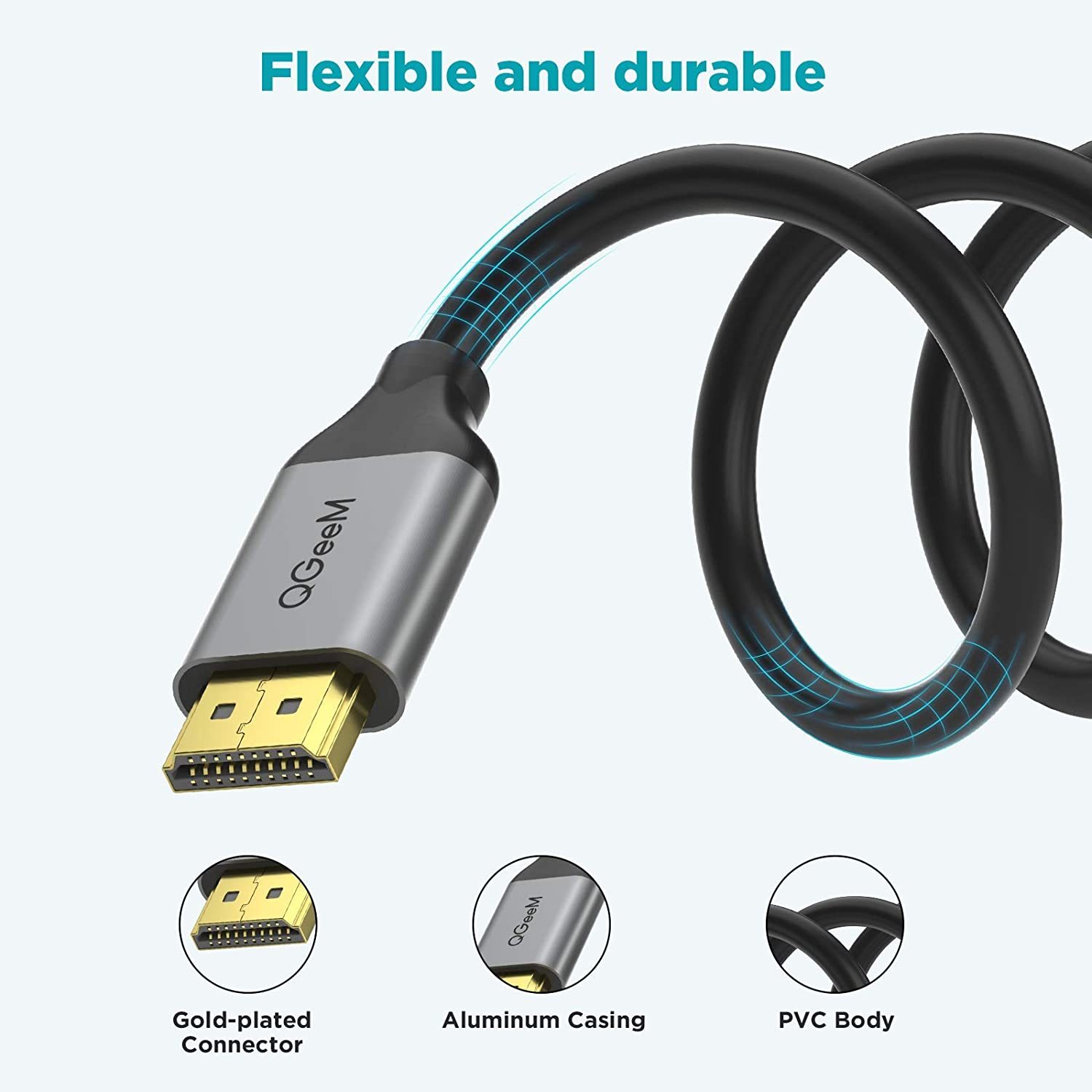 QGeeM HDMI 2.1 8K@60Hz@4K@120Hz, 48Gbps High-Speed HDMI Cord,Compatible for PC HDTV Projector Large Display, Male-to-Male