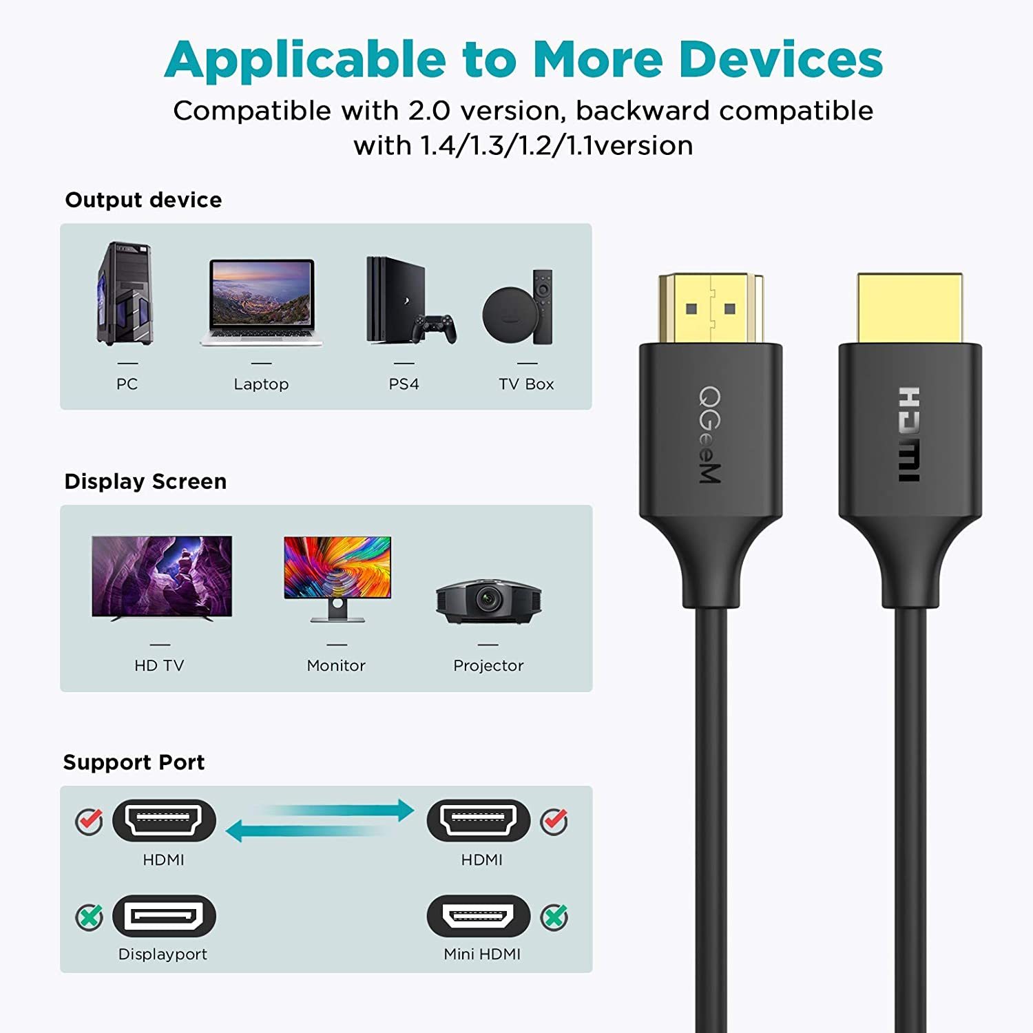 QGeeM HDMI Male To HDMI Male 2.0 4K@60Hz Cable