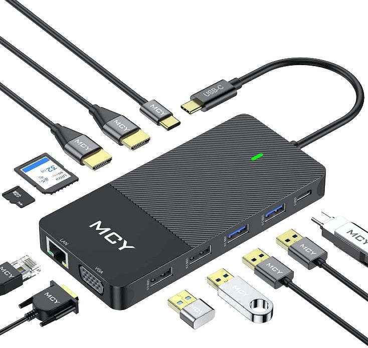 Docking Station, MCY 12 in 1 Triple Display Laptop USB C Docking Station Dual Monitor USB Type C Hub with Dual HDMI VGA Adapter,Compatible for MacBook and Windows-UH12-2