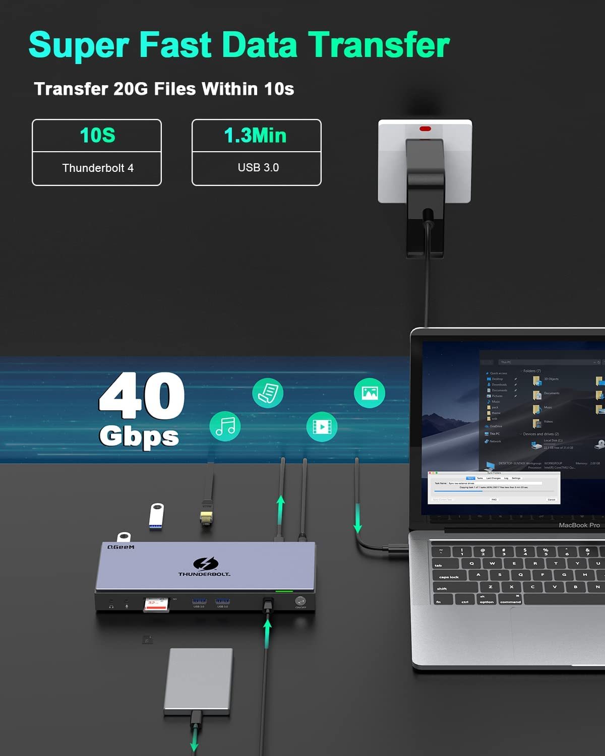 QGeeM TB4 Pro Docking Station  (15-in-1, Thunderbolt 4)
