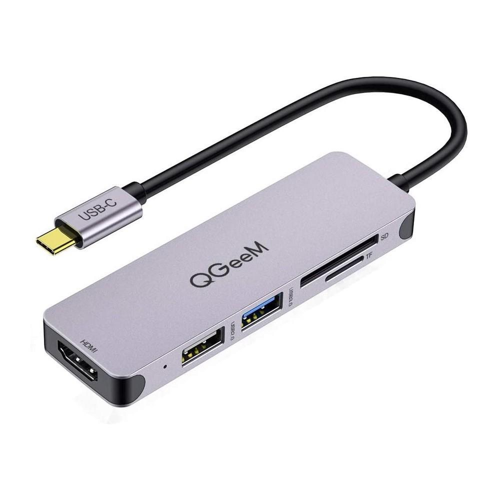 QGeeM USB C Hub, 5 in 1 USB C to HDMI Adapter, with 4K HDMI Output, USB 3.0, SD/TF Card Reader Compatible with MacBook Pro, iPad Pro, XPS,More Type C (Thunderbolt 3) Devices-UH05-4