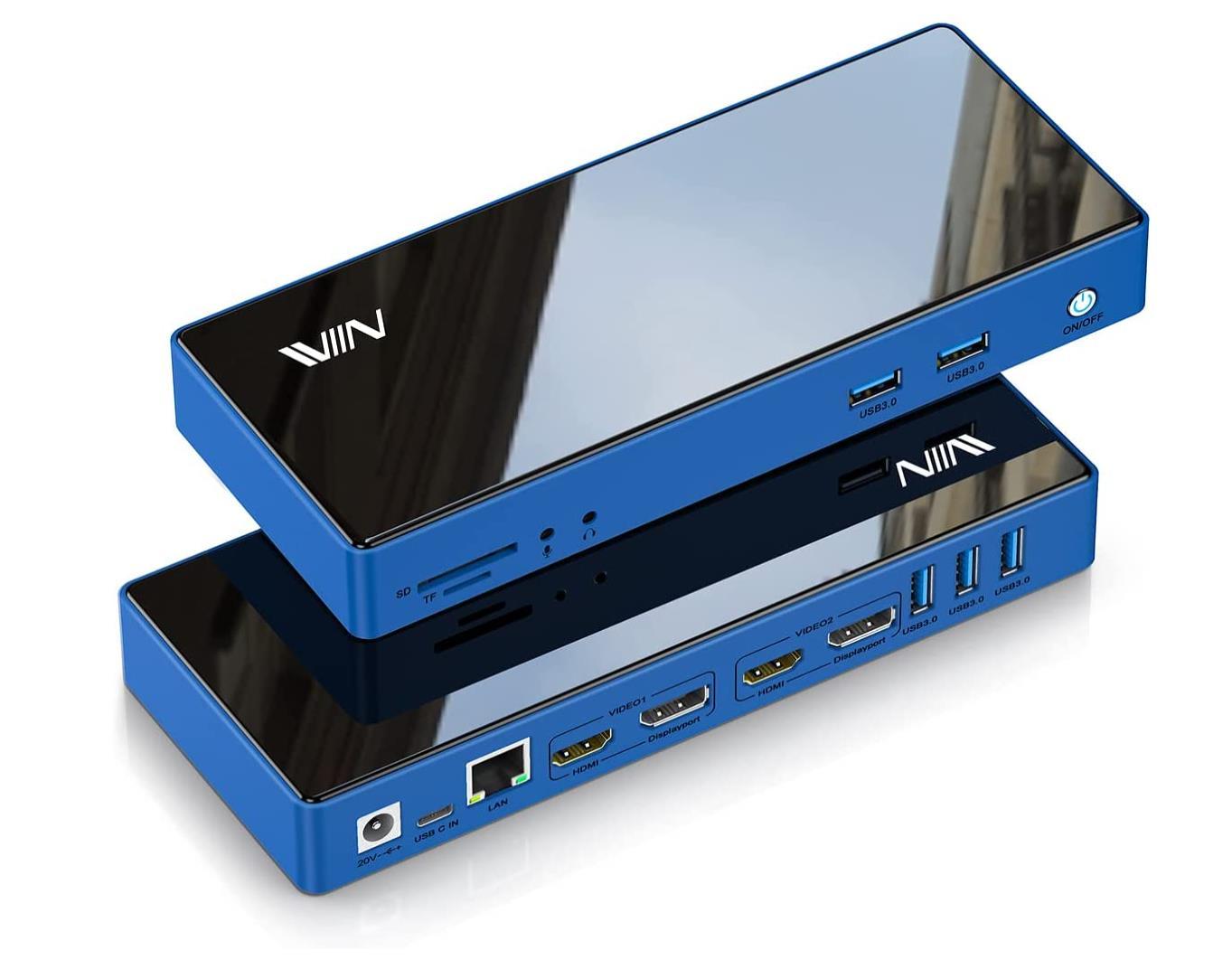 IVIIN 16-in-1 USB 3.0 Docking Station Dual Monitor 4K HDMI and Displayport 5K, Triple Display Displaylink-D6902
