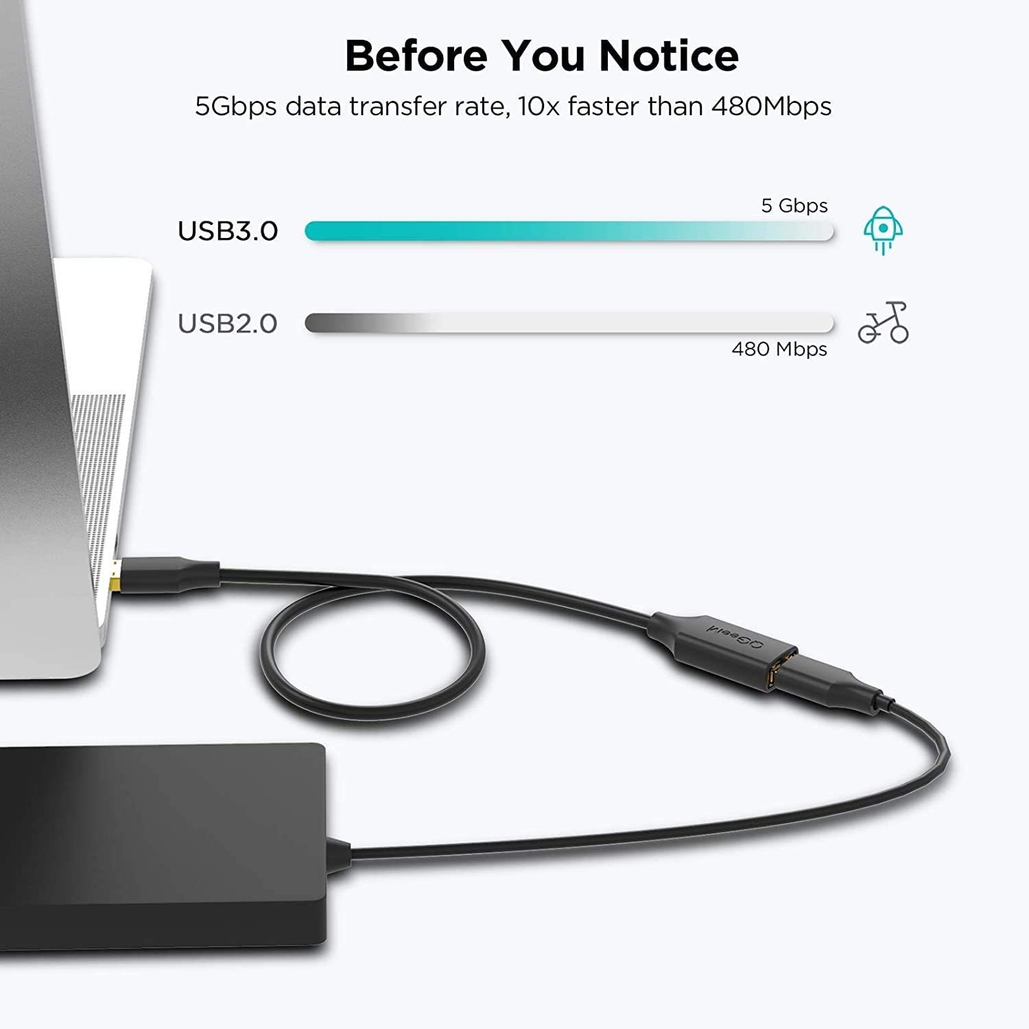 QGeeM USB 3.0 Extension Cable, Male to Female Xbox, USB Flash Drive, Hard Drive, Card Reader,Scanner,Printer,Keyboard