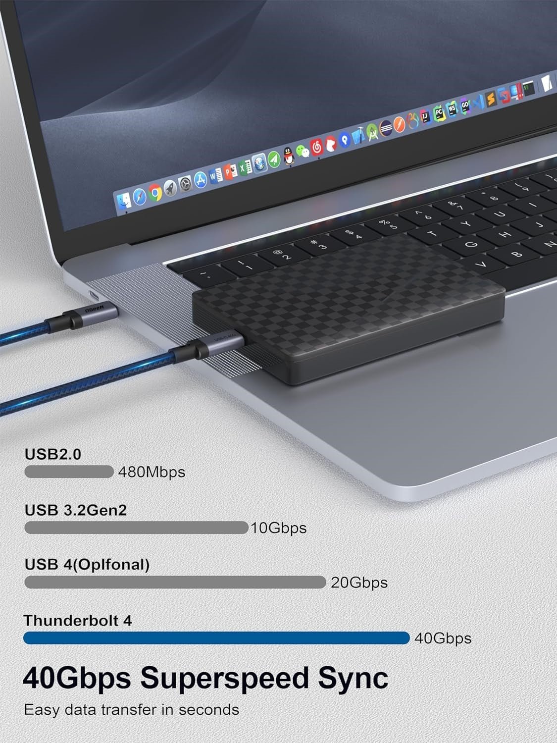 QGeeM 240W USB4 Cable,8K/6K@60Hz,40Gbps USB C to USB C Cable Fast Charging Compatible Thunderbolt 4/3 Cable