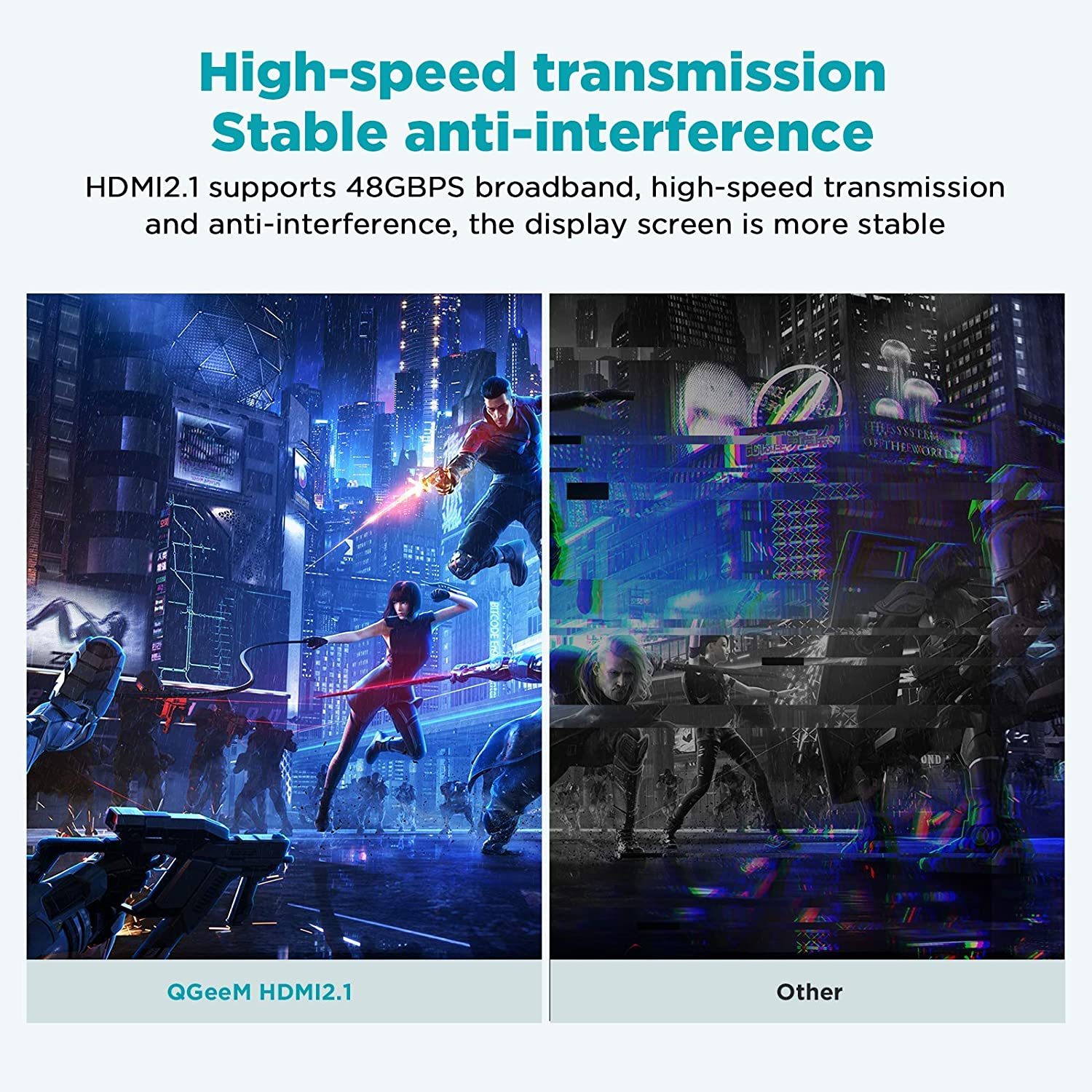 QGeeM HDMI 2.1 8K@60Hz@4K@120Hz, 48Gbps High-Speed HDMI Cord,Compatible for PC HDTV Projector Large Display, Male-to-Male