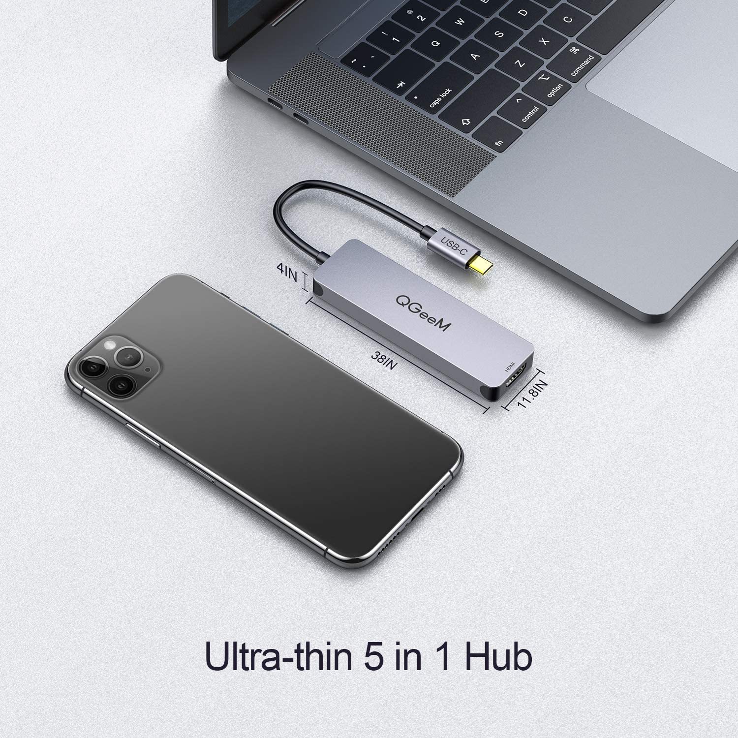 QGeeM USB C Hub, 5 in 1 USB C to HDMI Adapter, with 4K HDMI Output, USB 3.0, SD/TF Card Reader Compatible with MacBook Pro, iPad Pro, XPS,More Type C (Thunderbolt 3) Devices-UH05-4