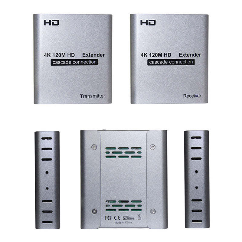 HD Extender Over Cat5e/6 RJ45 Ethernet Cable, Up to 120M 4K@30HZ HD Splitter Extension Video Audio Transmitter Support Laptop DVD TV Accessory-EX06-A-120-SY-V1-S1