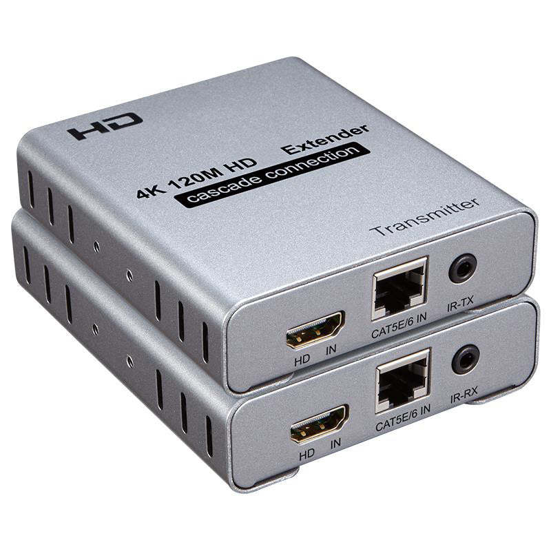 HD Extender Over Cat5e/6 RJ45 Ethernet Cable, Up to 120M 4K@30HZ HD Splitter Extension Video Audio Transmitter Support Laptop DVD TV Accessory-EX06-A-120-SY-V1-S1
