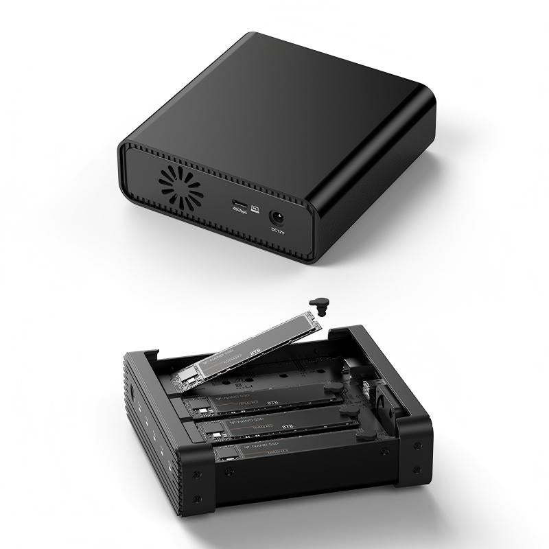 Aluminum M2 4-Bay USB4 External NVME SSD Enclosure M.2 NVME 4 Bay 40Gbps M.2 NVME RAID SSD Enclosure Case with Cooling Fan (RAID Function)-DB2804U4