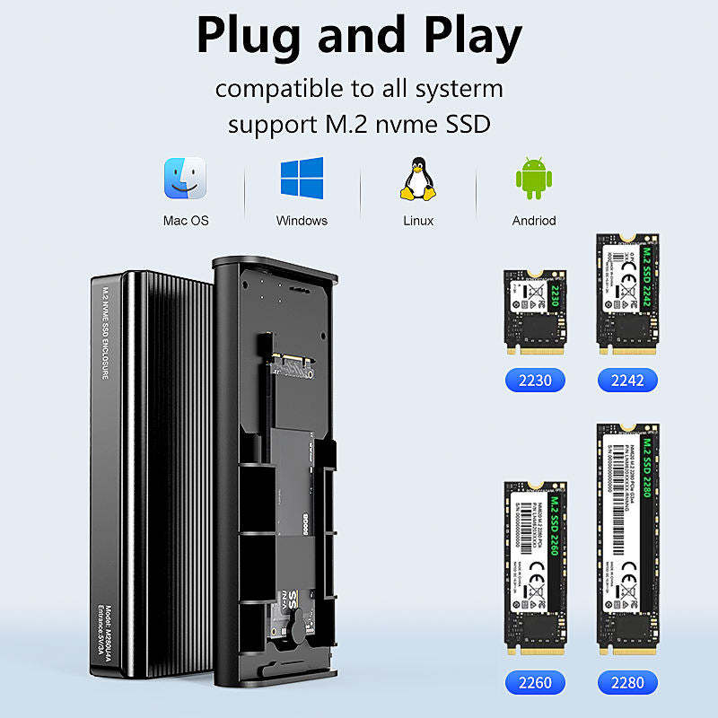 40Gbps M.2 NVMe Enclosure With Cooling Fan for MacBook, Aluminum SSD Support 2280/2260/2242/2230 Compatible With Thunderbolt 3/4/USB4/3.2/3.1--M280U4A