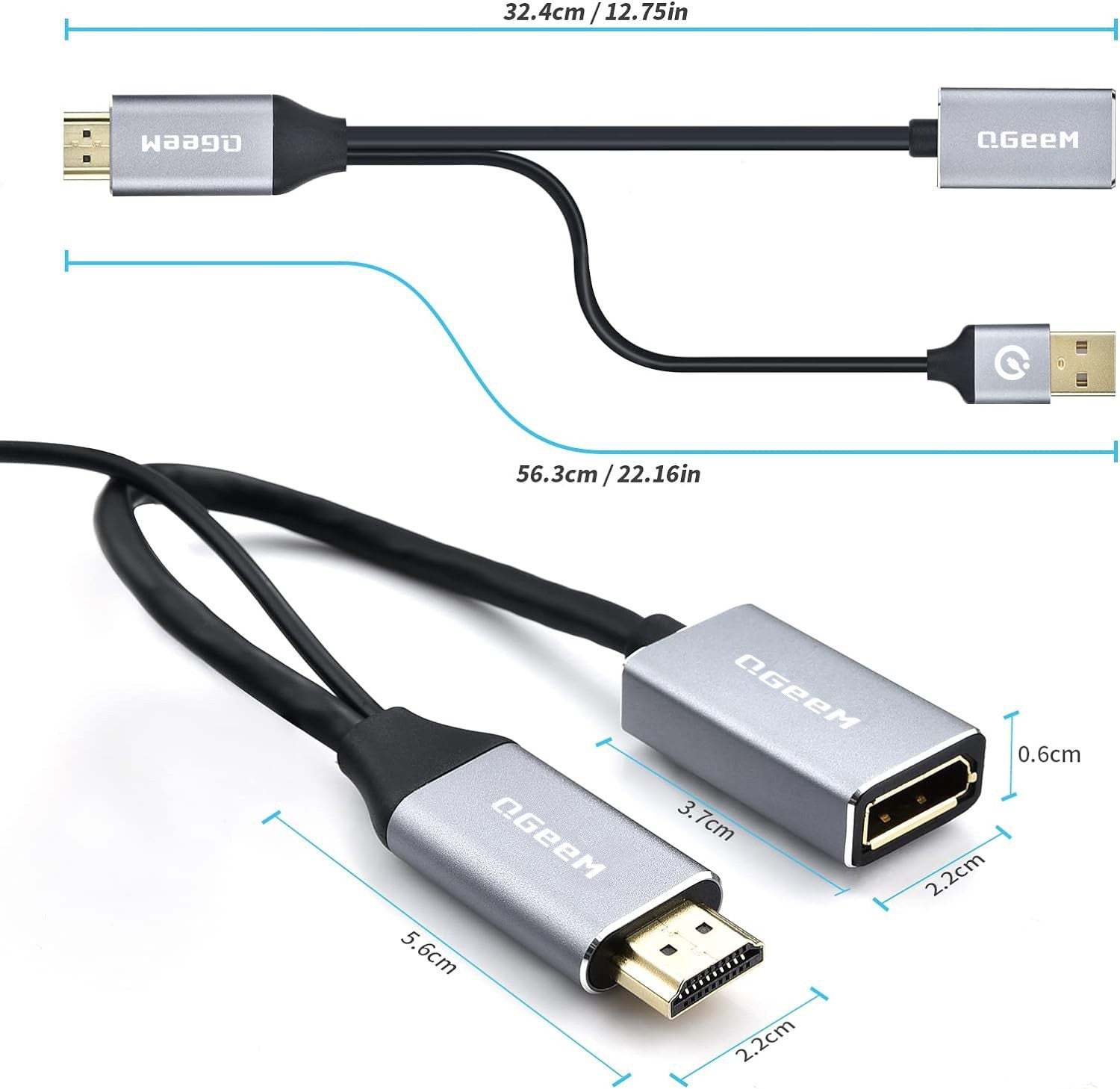 QGeeM HDMI to DisplayPort Adapter 4K@60Hz with USB Power HDMI Male to DP Female Converter Cable for PS4/PS5/Xbox One/NS Mac Laptop Monitor--AV01-D