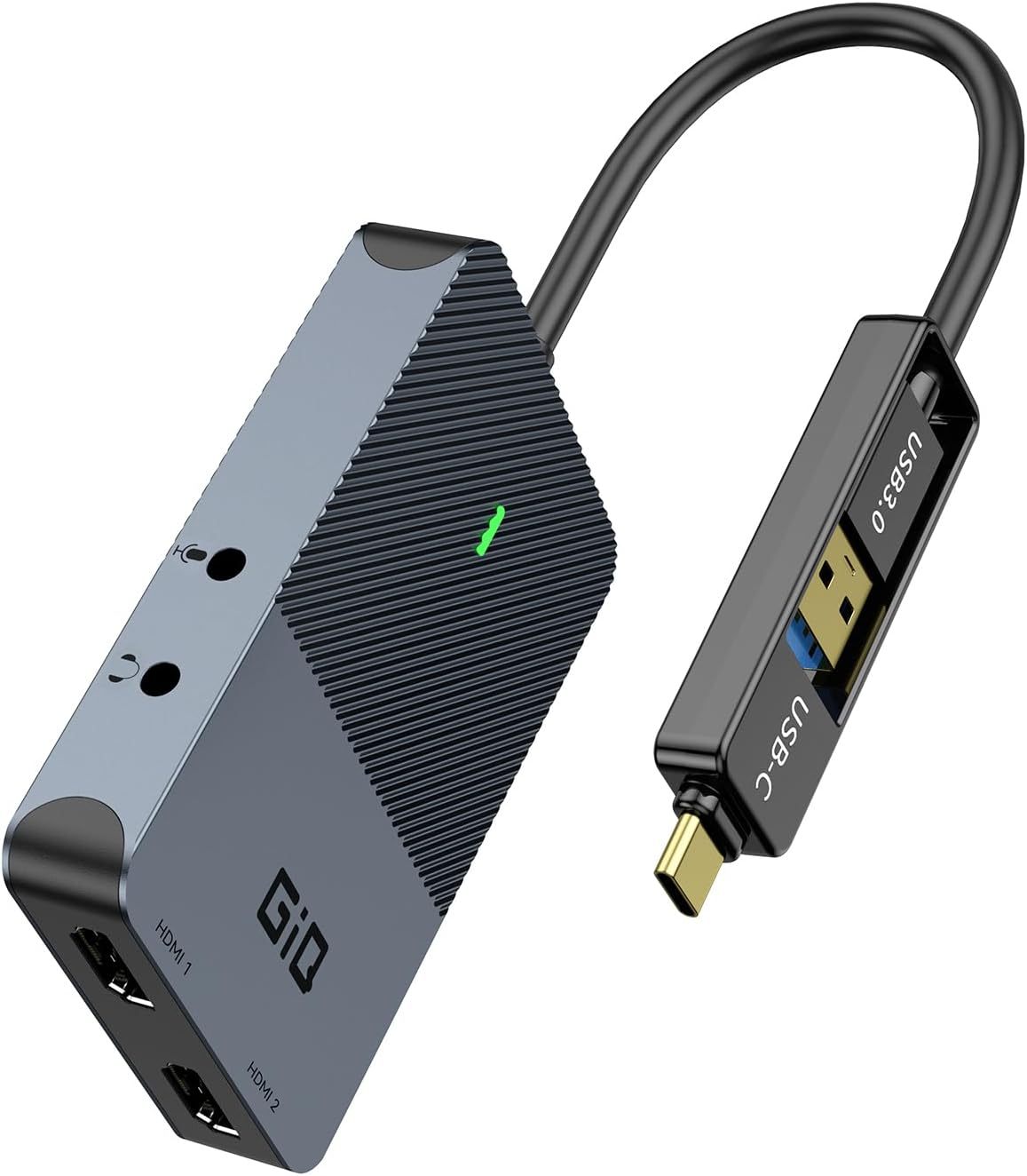 Giq USB 3.0 to Dual HDMI Monitor Adapter 2K@ 60Hz+1080P@60Hz,Universal Video Graphics Card,USB to Hdmi Splitter Extender Monitor for USB 3.0 A or USB-C Hub Dock Compatible with Mac OS,Windows-D6102H