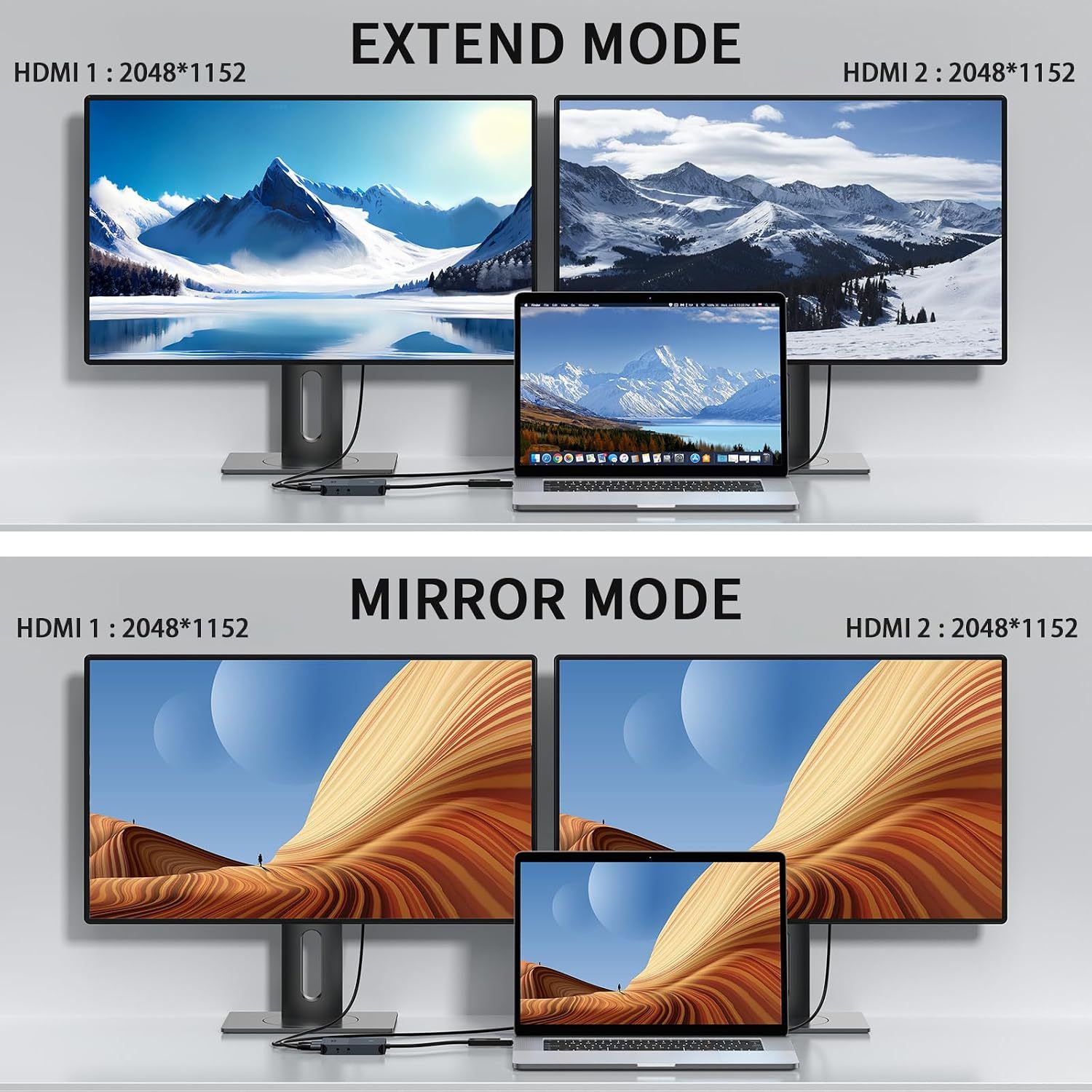 Giq USB 3.0 to Dual HDMI Monitor Adapter 2K@ 60Hz+1080P@60Hz,Universal Video Graphics Card,USB to Hdmi Splitter Extender Monitor for USB 3.0 A or USB-C Hub Dock Compatible with Mac OS,Windows-D6102H
