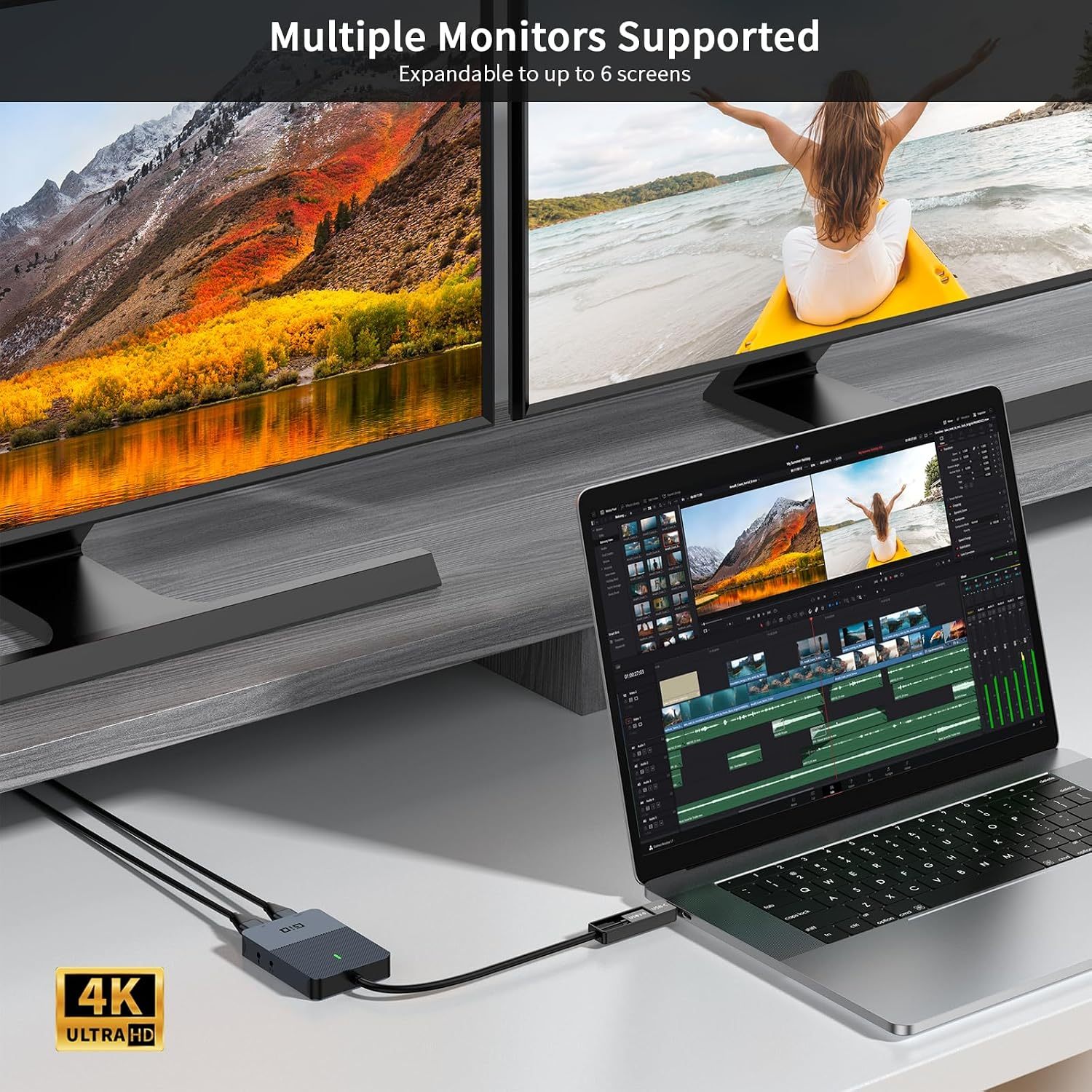 Giq USB 3.0 to Dual HDMI Monitor Adapter 2K@ 60Hz+1080P@60Hz,Universal Video Graphics Card,USB to Hdmi Splitter Extender Monitor for USB 3.0 A or USB-C Hub Dock Compatible with Mac OS,Windows-D6102H