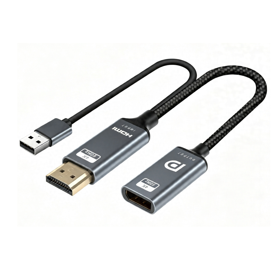 HDMI to DisplayPort Adapter with USB Power 4K@60HZ Converter Unidirectional HDMI Source to DP Display HDR Compatible with Laptop,AMD,NVIDIA,PS5,Xbox and More--AV01-E-0.25-SY