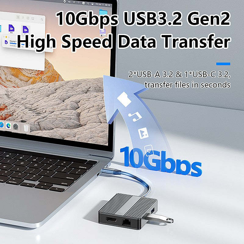 7 IN 1 USB-C HUB Adapter,Type C Laptop Docking Station with USB-A 10Gbps 4K 60Hz HDTV 1000M RJ45 Ethernet PD 100WFast Charging Converter-UH07-16-A
