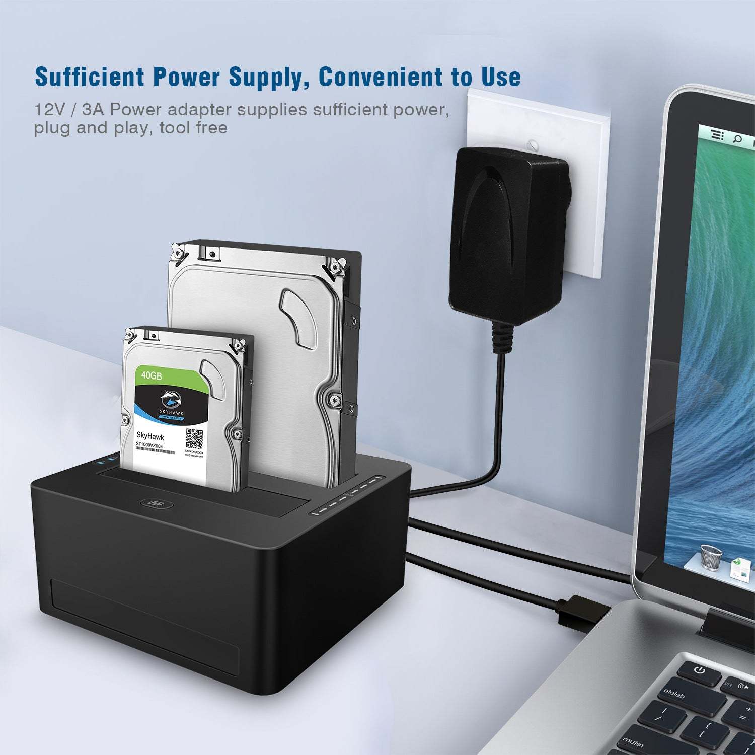 Dual-Bay Hard Drive Docking Station for USB TO 2.5 & 3.5 inch SATA HDD/SSD, Supports Offine Clone & UASP, 5Gbps, 2 * 10TB, USB 3.0 Hard Drive Reader for PC, Laptop, Windows, Mac OS, Linux, Black