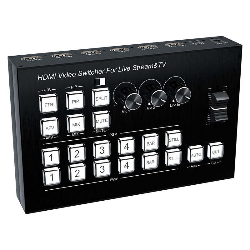 4 Channels SDI/HDMI Video switcher for Live Streaming Support HD Embedded Audio and External Analog Audio, Video switcher for Live Streaming 4 in 2 Out HDMI Video switcher