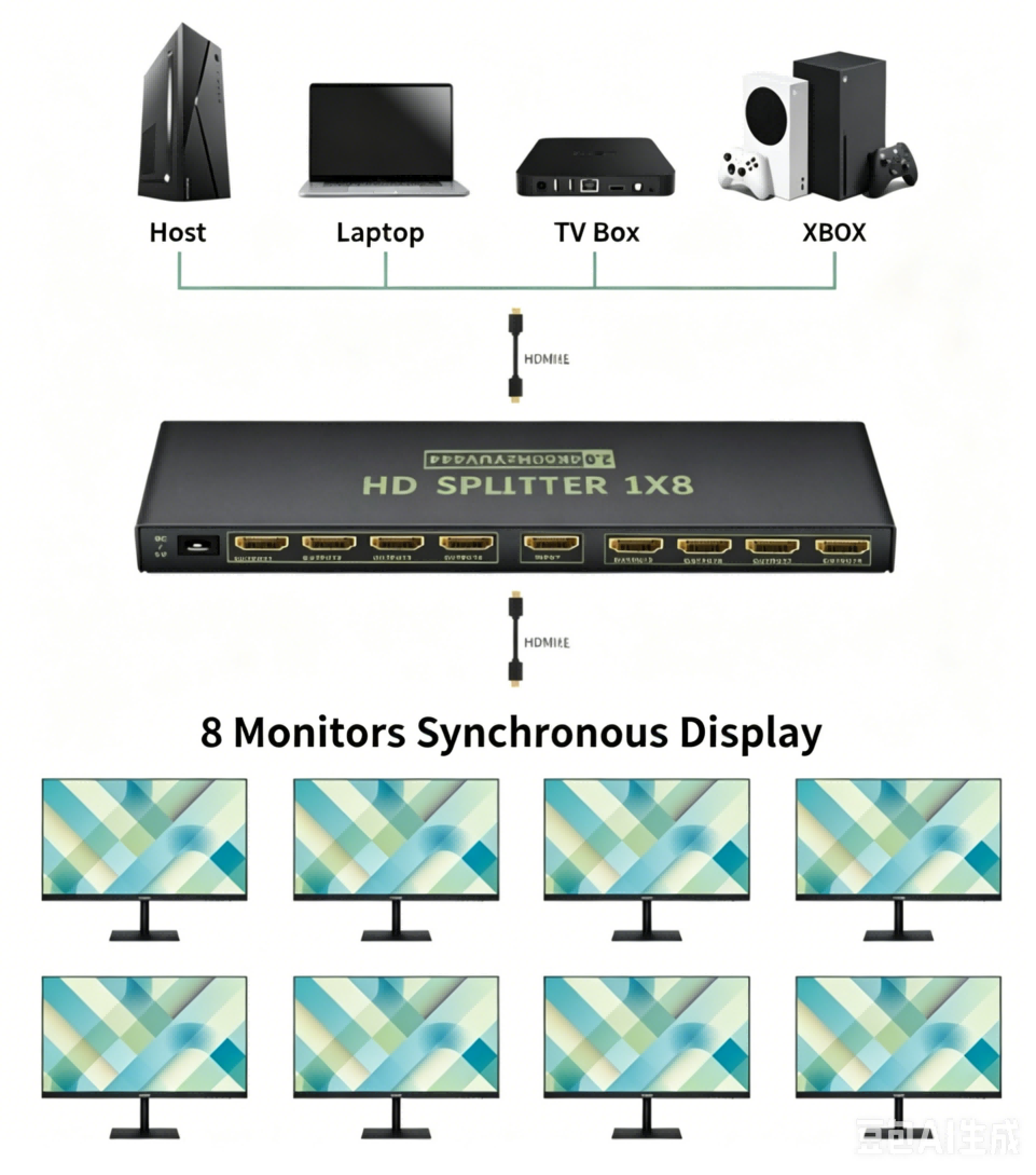 HDMI Splitter 1 in 2 Out,up to 4K @ 60Hz YUV444,Multi Resolution Output,HDMI 2.0& HDCP 2.2,EDID Control,3D CEC Support,18 Gbps, Easy Plug and Play,0℃ to +40℃----EX-XHV102