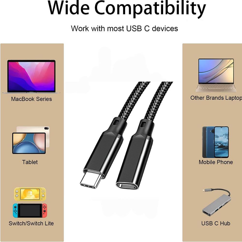 USB-C Extension Cable, 20Gbps USB Type C Male to Female Cable, PD240 Fast Charging,8K@60Hz Video Output for Tablets, USB Drives, Keyboards, Smartphones--CC0091-B