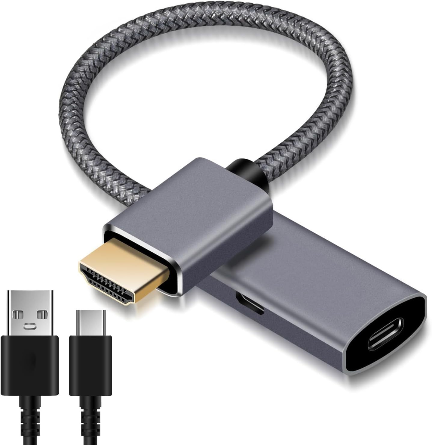HDMI Male to USB-C Female Cable Adapter with USB C Power Cable,Uni-Directional HDMI (source) to Type C 3.1 (display) Converter,4K 60Hz Thunderbolt 3 Adapter for MacBook Pro--UA30-B
