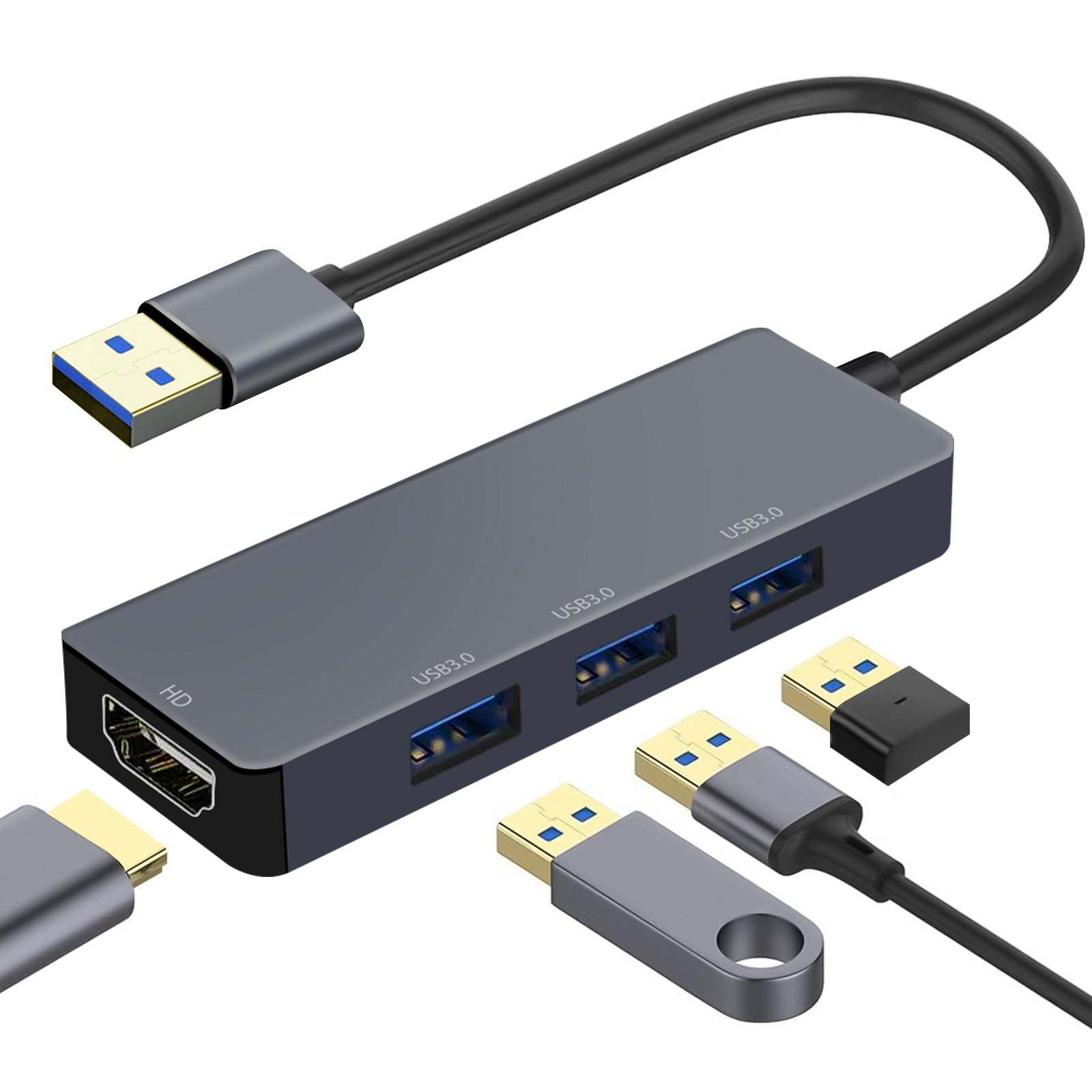 USB 3.0 to HDMI Adapter (4-in-1), USB 3.0 Hub with HDMI 1080P, 3*USB3.0,USB Extender Docking Station for Monitor, PC, Laptop, Desktop Support Windows 7/8/10 & Mac OS-UH04