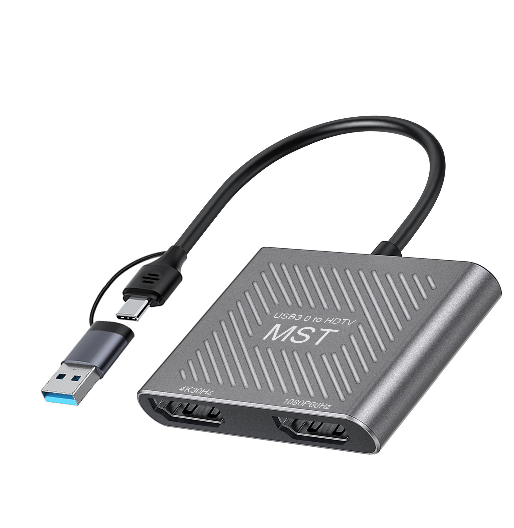 2 in 1 USB-A/C to Dual HDMI Adapter,1*4K@30Hz,1*1080P@60Hz HDMI Splitter Extended Display with Driver Support Mac OS/Windows HDMI Splitter for Dual Monitors MST Dual HDMI Adapter for 2 Monitors for MacBook/Dell/HP-UH02AC-1(UH02A-1))