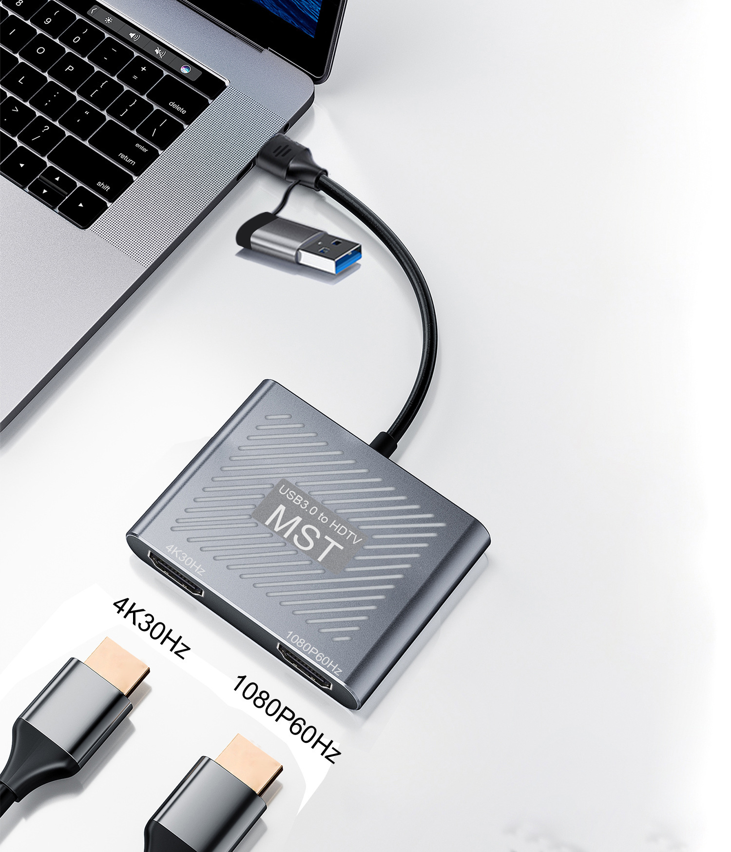 2 in 1 USB-A/C to Dual HDMI Adapter,1*4K@30Hz,1*1080P@60Hz HDMI Splitter Extended Display with Driver Support Mac OS/Windows HDMI Splitter for Dual Monitors MST Dual HDMI Adapter for 2 Monitors for MacBook/Dell/HP-UH02AC-1(UH02A-1))